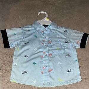 Light Blue Kids Shirt with Airplane Print